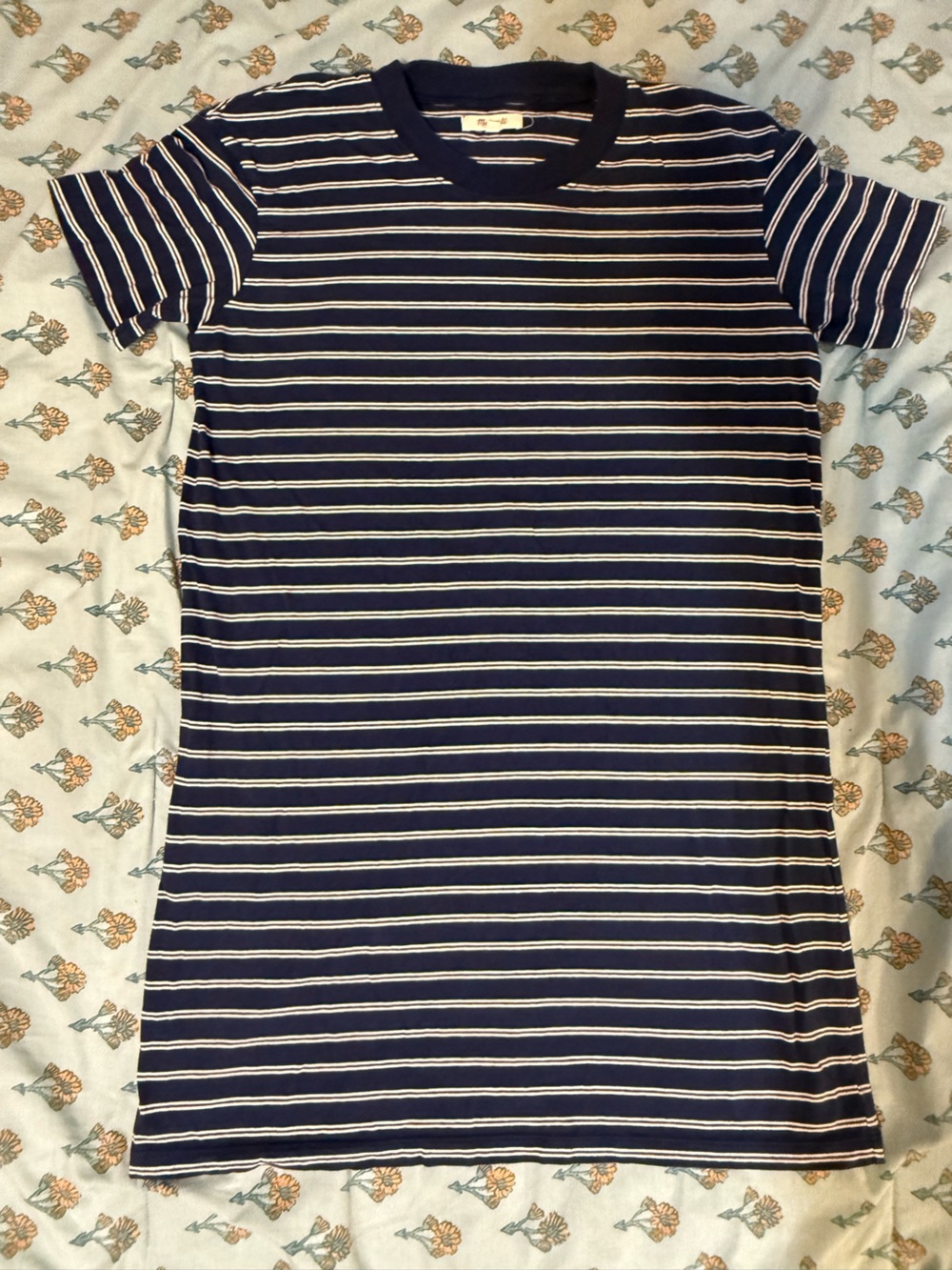 Madewell Navy and White Striped Crewneck Top